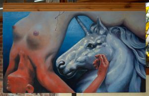 Perhaps-the-unicorn-loved-her-Heeyoung-Noh-Oil-on-wood-panel-56.5x89cm-2024_03